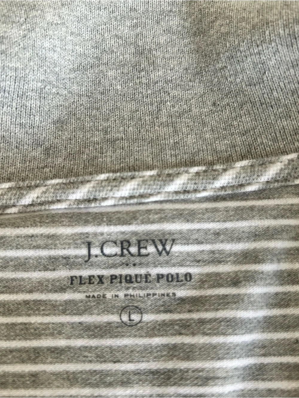 J. Crew light gray white striped flex pique polo